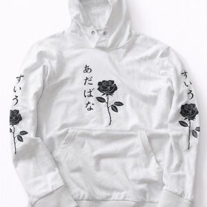 White Hoodie with Black Rose Design